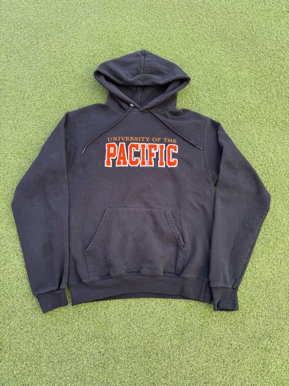 SPORTY COLLEGIATE UNIVERSITY OF THE PACIFIC ORANGE STITCHED CHAMPION HOODIE